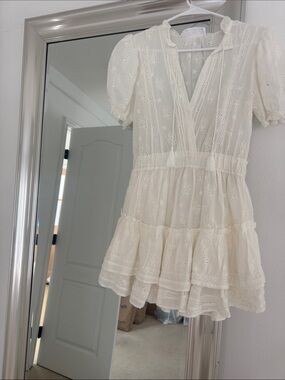 Ivory Eyelet Tiered Mini Dress with Puff Sleeves
